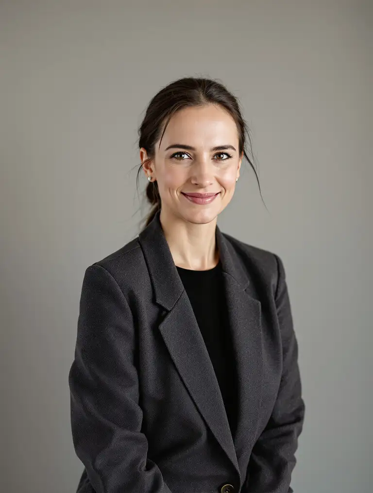 Katarzyna Lis, koordynatorka formalności, w ciemnej marynarce, uśmiecha się